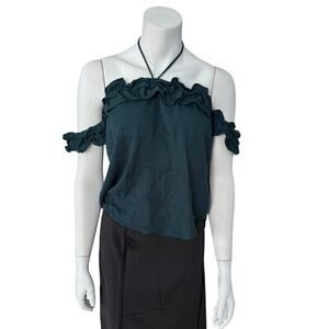 McGuire Off the Shoulder Top Women's Small Ruffled String Halter in Teal